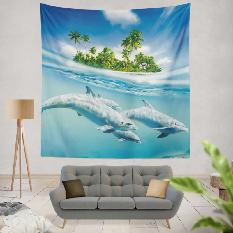 Dolphins Dance Underwater Elegance Wall Hanging Tapestry