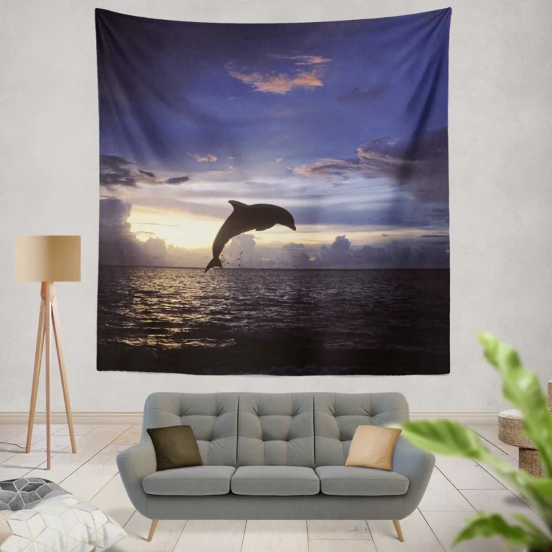 Dolphins Play Aquatic Companionship Wall Hanging Tapestry