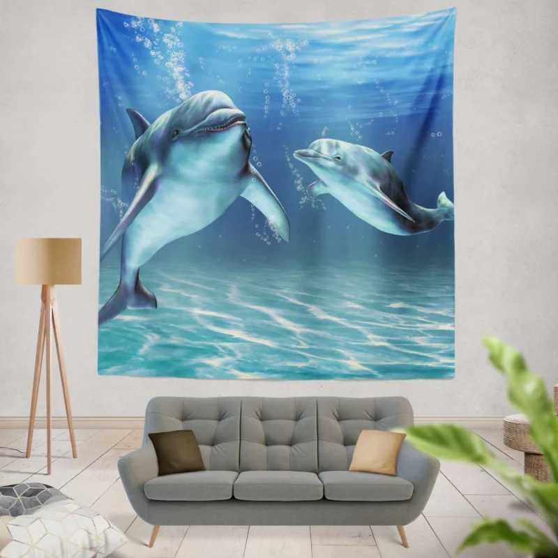 Dolphins Underwater Ballet Ocean Elegance Wall Hanging Tapestry