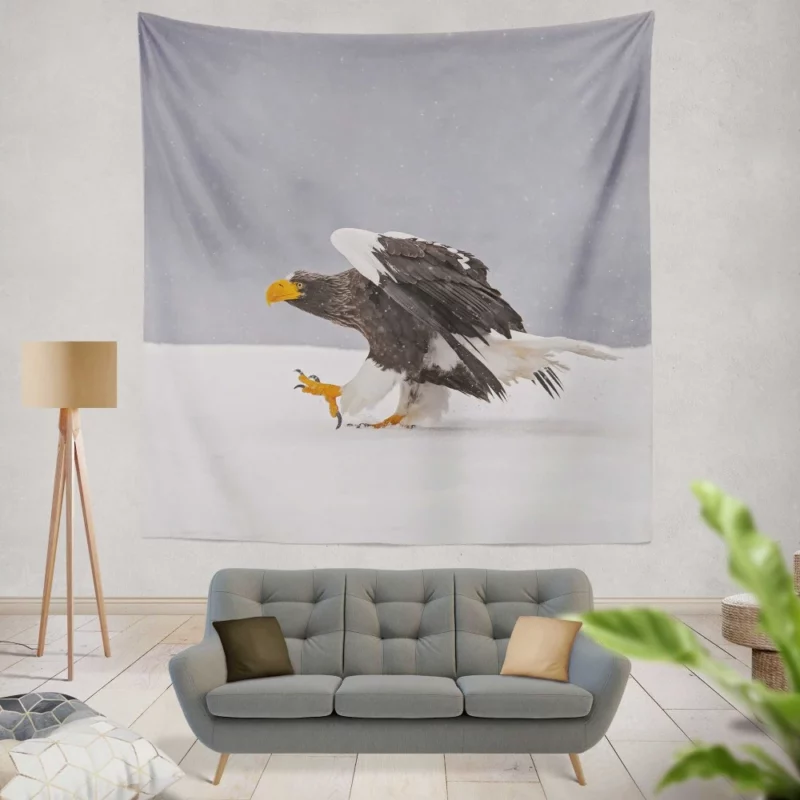 Eagle Snowy Landing Arctic Majesty Wall Hanging Tapestry