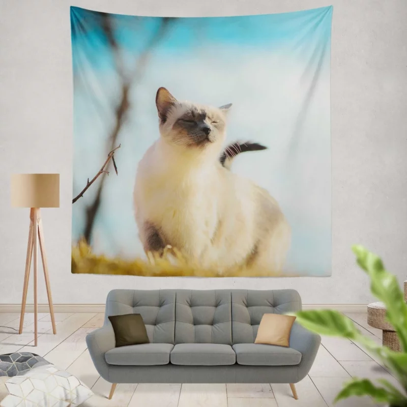 Elegance in Fur Serene Siamese Cat Wall Hanging Tapestry