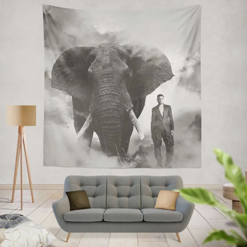 Elephant Grace in Smoke Majestic Wonder Wall Hanging Tapestry