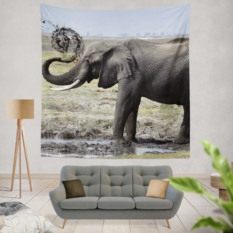 Elephant Playful Dirt Tossing Wall Hanging Tapestry