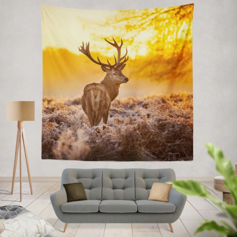 Elk Majestic Antlers Sunset Silhouette Wall Hanging Tapestry