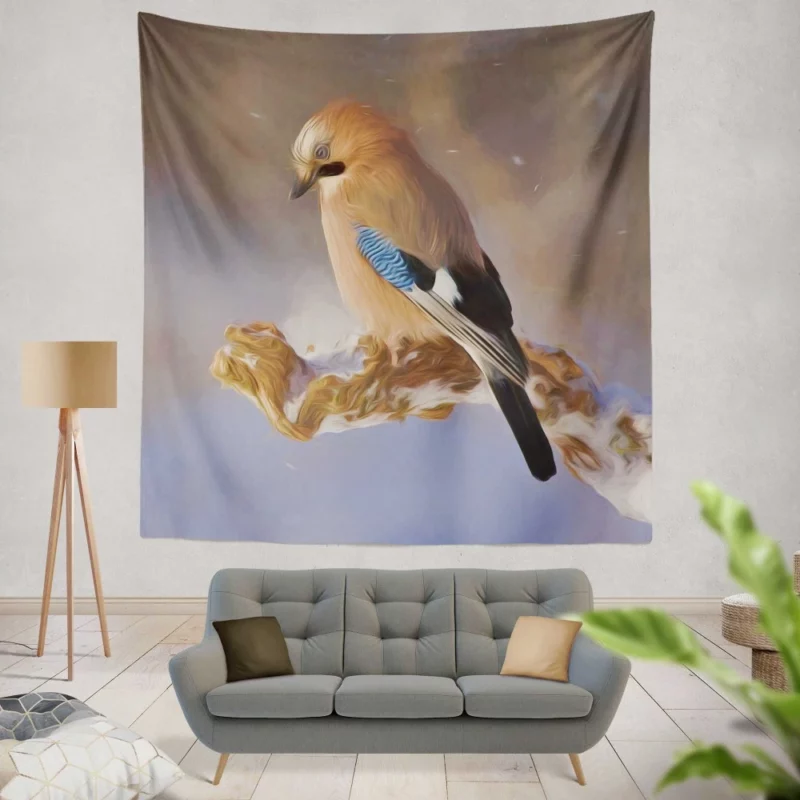 Eurasian Jay Oil-Painted Essence Artful Bird Wall Hanging Tapestry