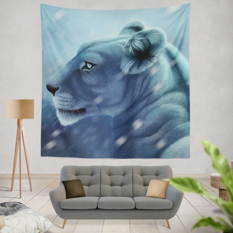 Fantasy Lion in Snowfall Majestic Beauty Wall Hanging Tapestry