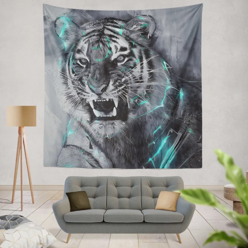 Fantasy Tiger Mythic Majesty Untamed Power Wall Hanging Tapestry