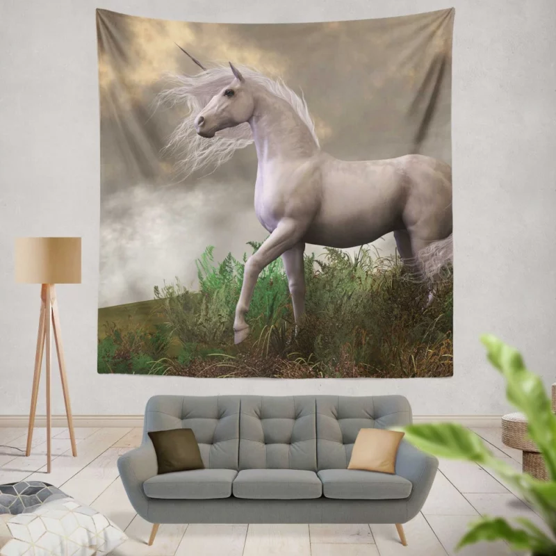 Fantasy Unicorn Cloudy Dreams Mythic Beauty Wall Hanging Tapestry