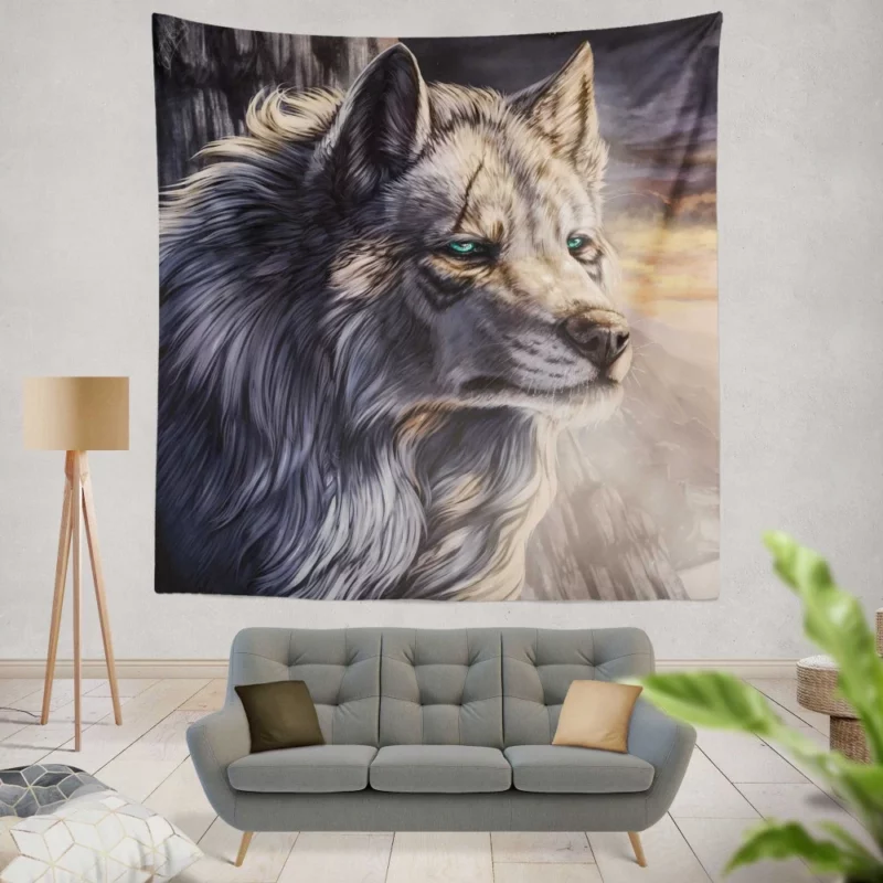 Fantasy Wolf Mystic Landscape Wall Hanging Tapestry