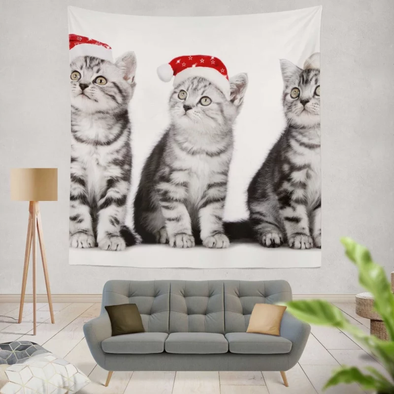 Feline Festive Greetings Santa Whiskers Wall Hanging Tapestry