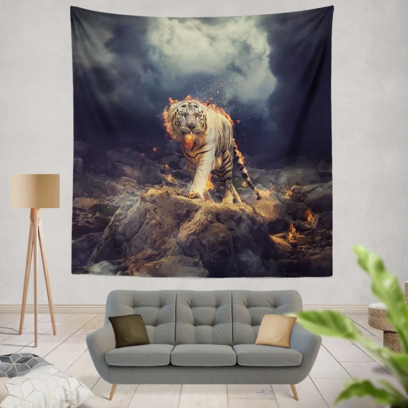 Fiery White Tiger CGI Marvel Wall Hanging Tapestry