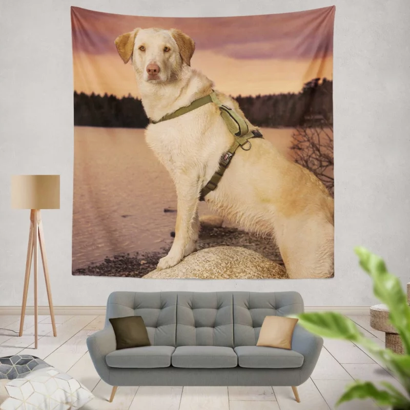 Fluffy Golden Retriever by the Lake Wall Hanging Tapestry