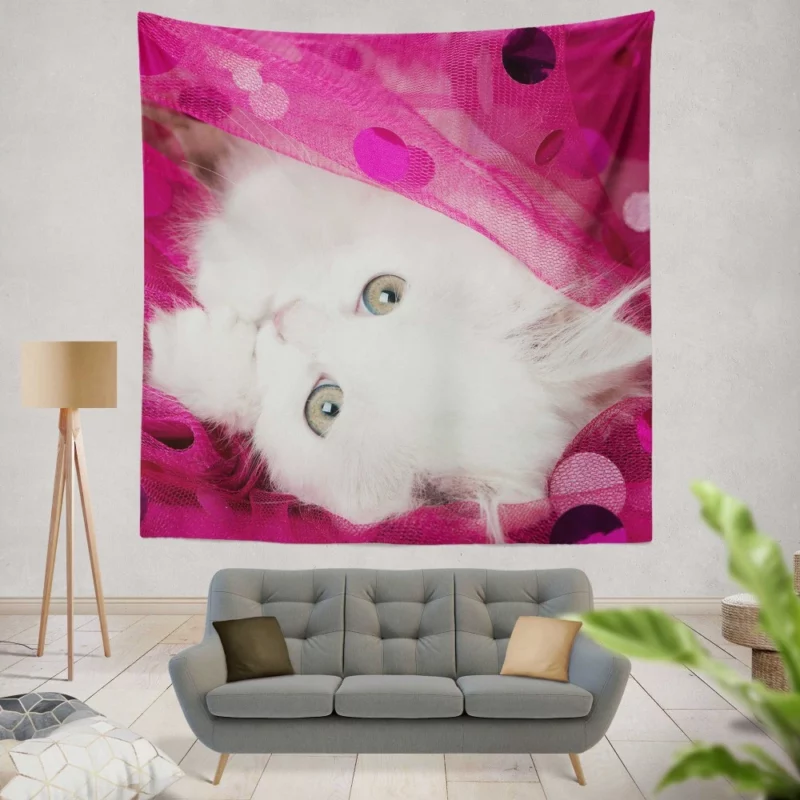 Fluffy White Kitten Innocent Delight Wall Hanging Tapestry