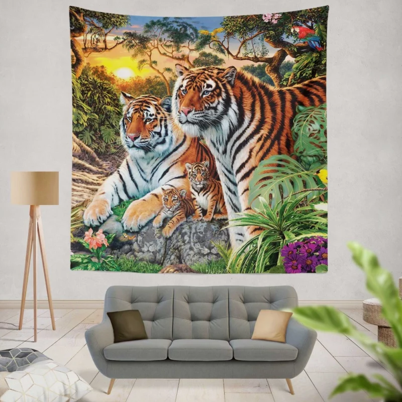 Forest Tiger Gaze Enchanted Beauty Wall Hanging Tapestry