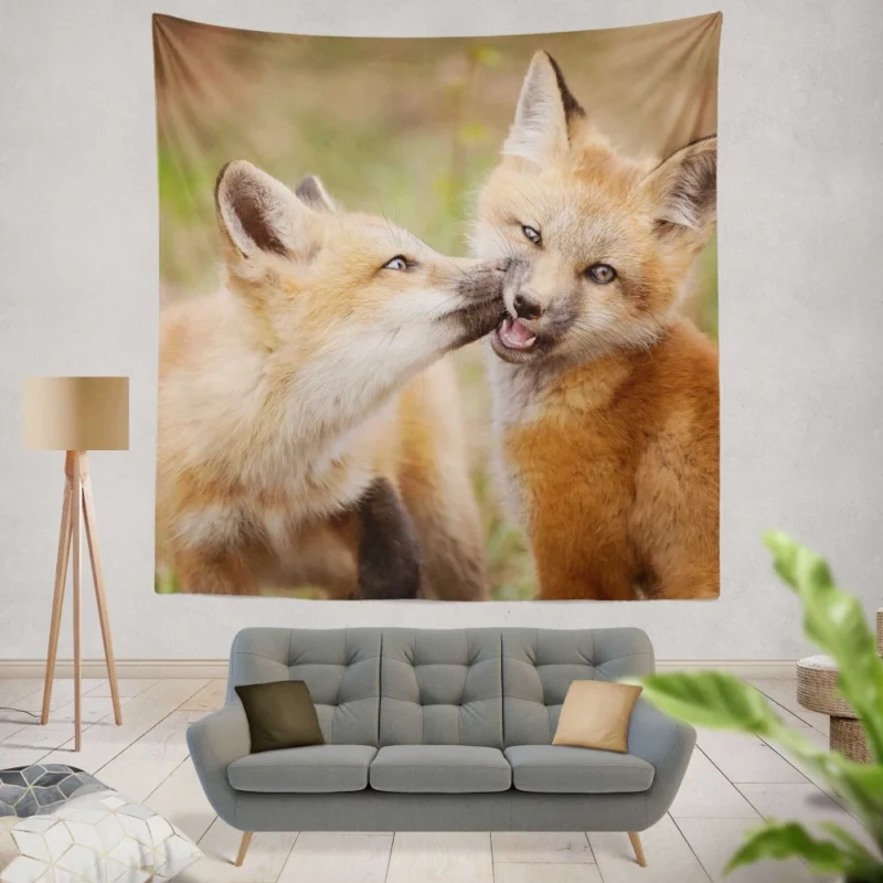 Fox Cub Playful Wilderness Spirit Wall Hanging Tapestry