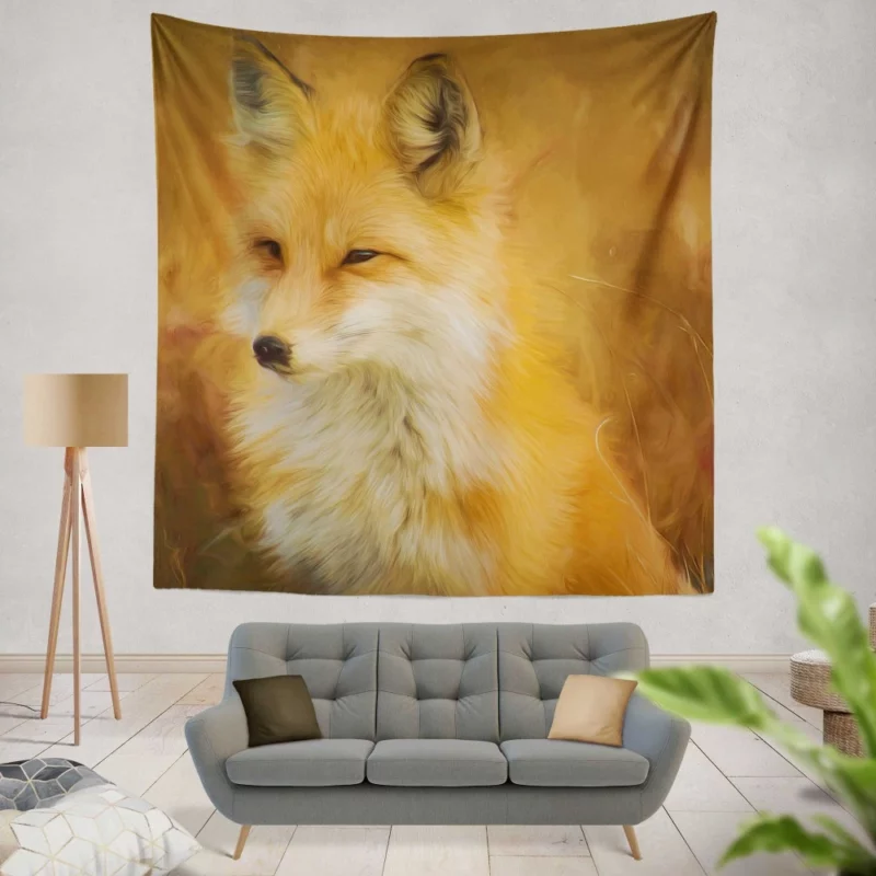 Fox in Artistic Oil Painting Filter Furry Vision Wall Hanging Tapestry