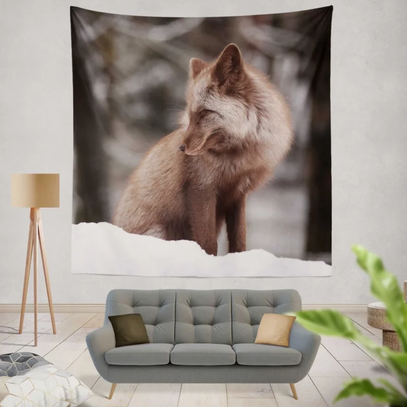 Fox in Snow Wilderness Whimsy Wall Hanging Tapestry