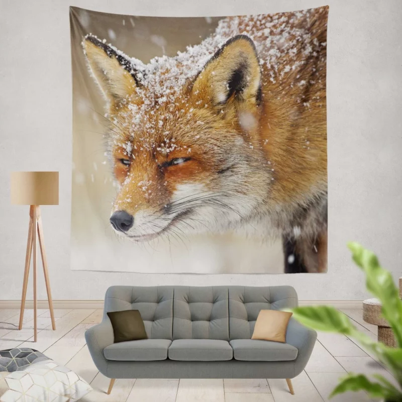 Fox in Snowfall Wall Hanging Tapestry