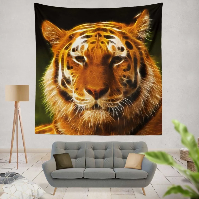 Fractal Tiger Wild Patterns Unleashed Wall Hanging Tapestry