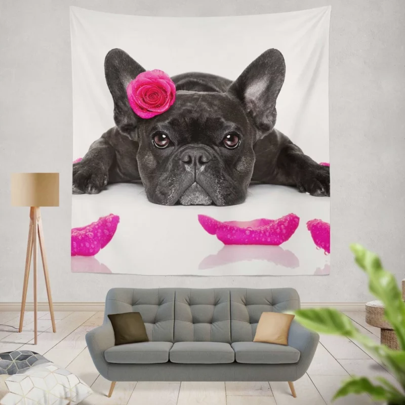 French Bulldog with Petal Charm Wall Hanging Tapestry