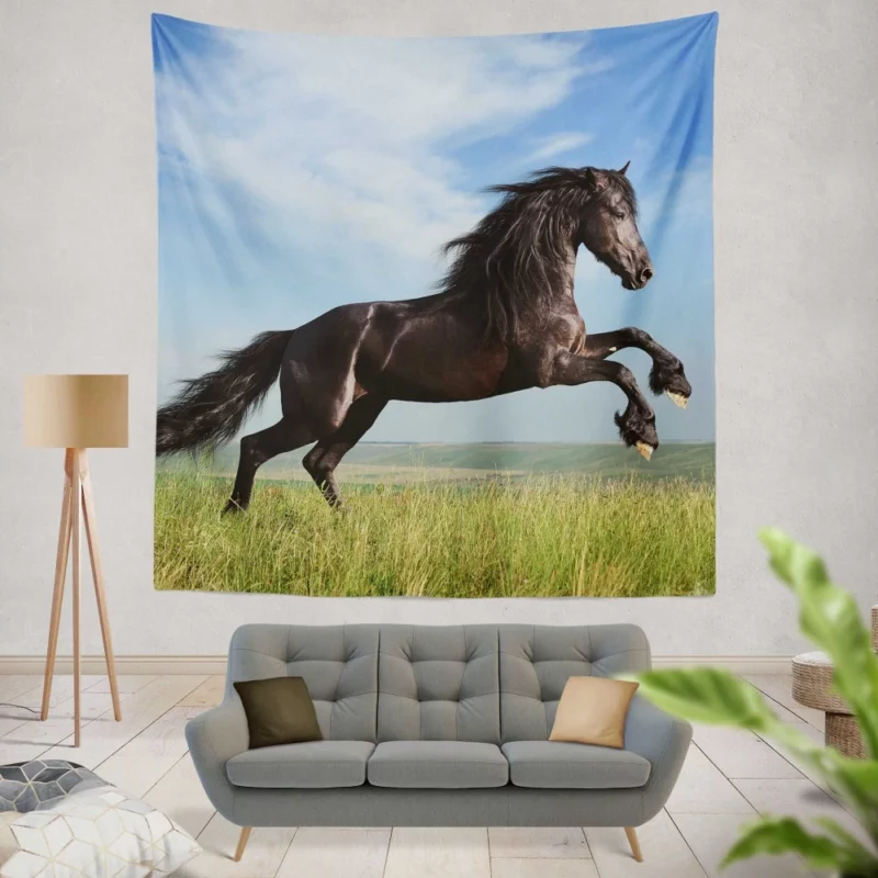 Friesian Horse Elegance in Motion Wall Hanging Tapestry