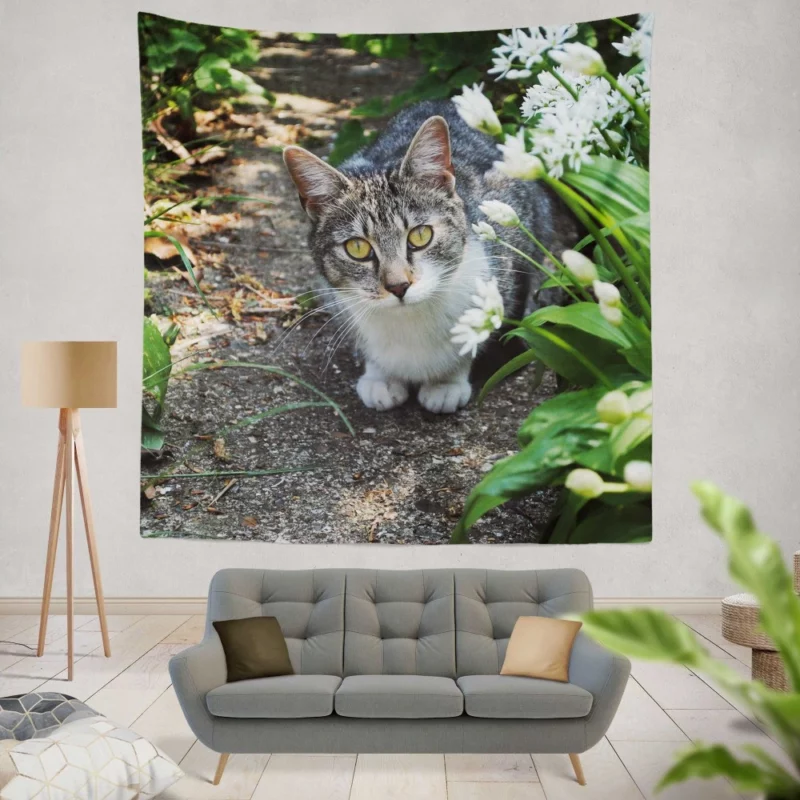 Garden Cat Serene Stare Natural Beauty Wall Hanging Tapestry