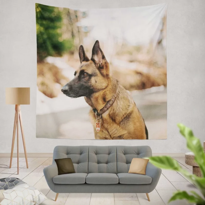 German Shepherd Autumn Stroll Wall Hanging Tapestry