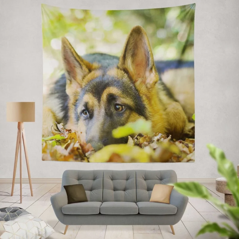 German Shepherd Cute Rest Autumnal Beauty Wall Hanging Tapestry