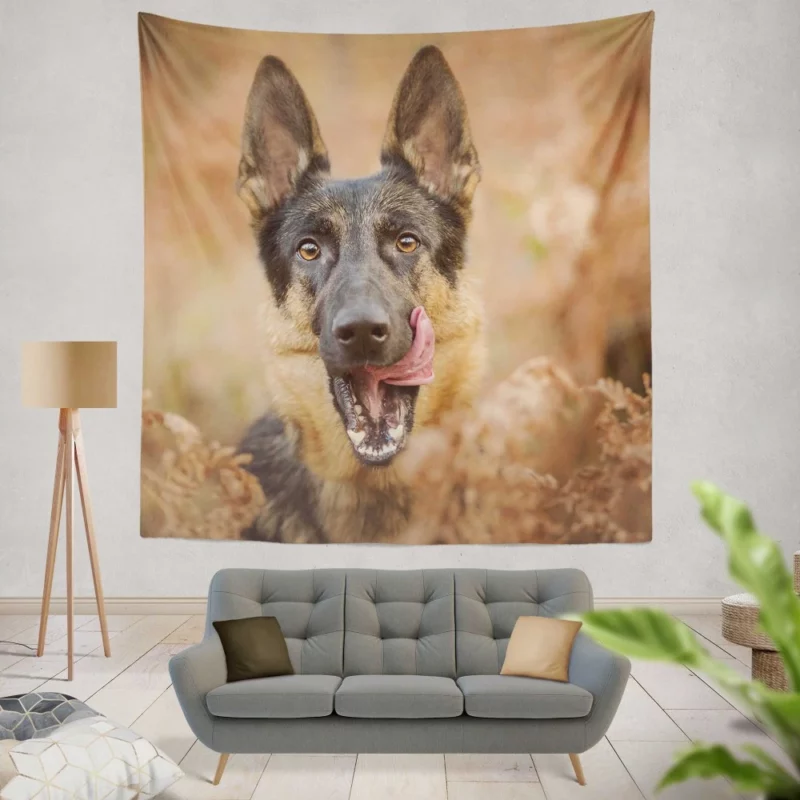 German Shepherd Fall Charm Furry Elegance Wall Hanging Tapestry