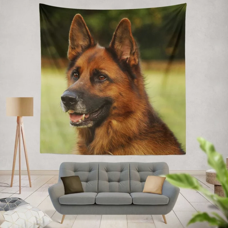 German Shepherd Muzzle in Thought Canine Contemplation Wall Hanging Tapestry