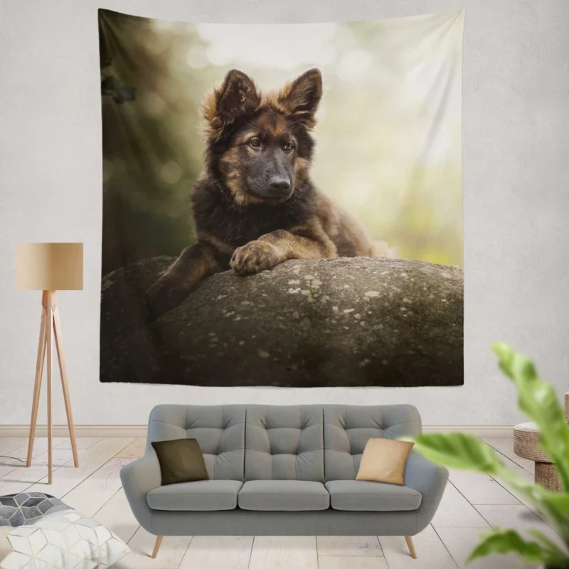 German Shepherd Playful Charm Puppy Delight Wall Hanging Tapestry