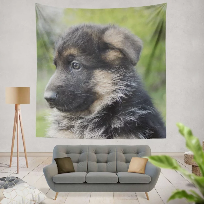 German Shepherd Pup Playful Antics Wall Hanging Tapestry