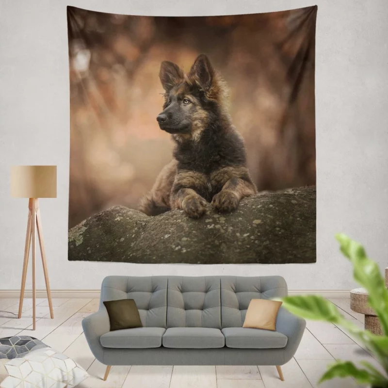 German Shepherd Puppy Captivating Charm Wall Hanging Tapestry