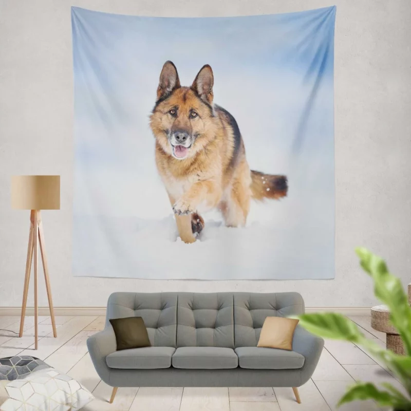 German Shepherd Snowy Stare Wall Hanging Tapestry