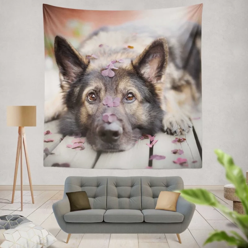 German Shepherd Thoughtful Stare Wall Hanging Tapestry