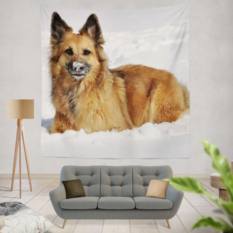 German Shepherd Winter Wonderland Wall Hanging Tapestry