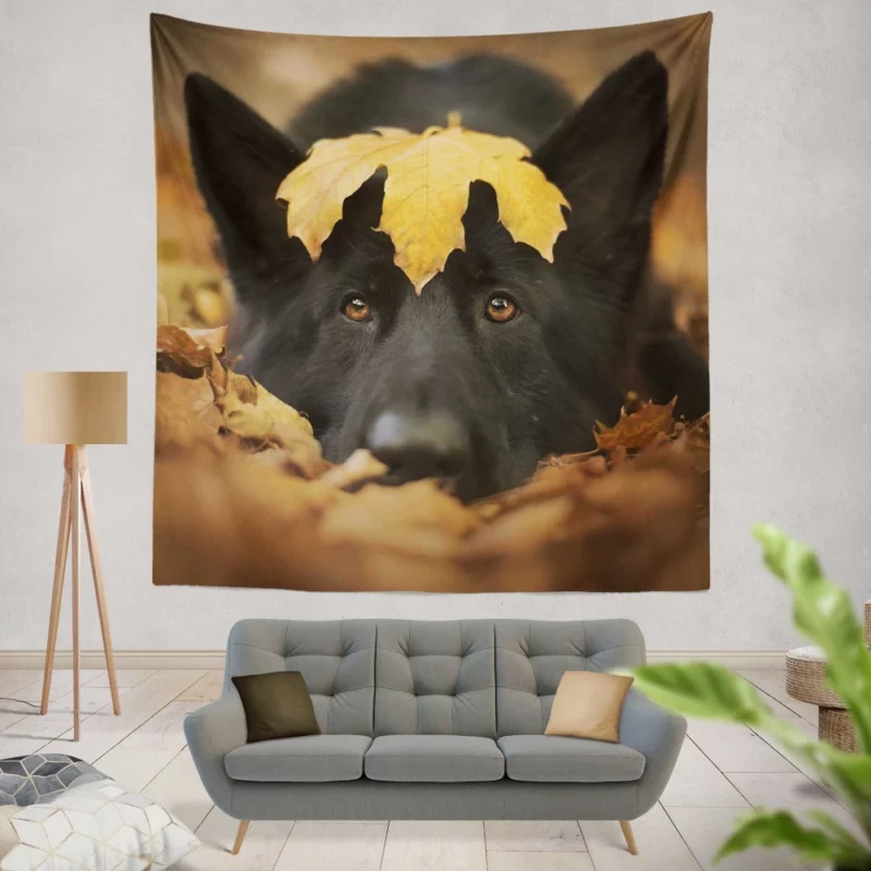 German Shepherd in Autumn Glow Wall Hanging Tapestry