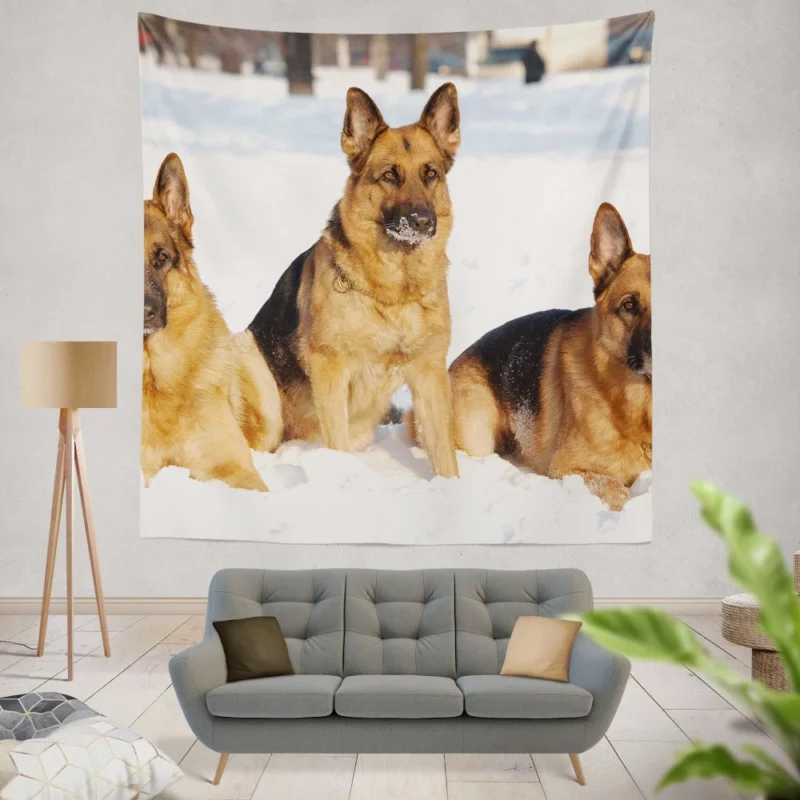 German Shepherd in Snow Winter Beauty Wall Hanging Tapestry