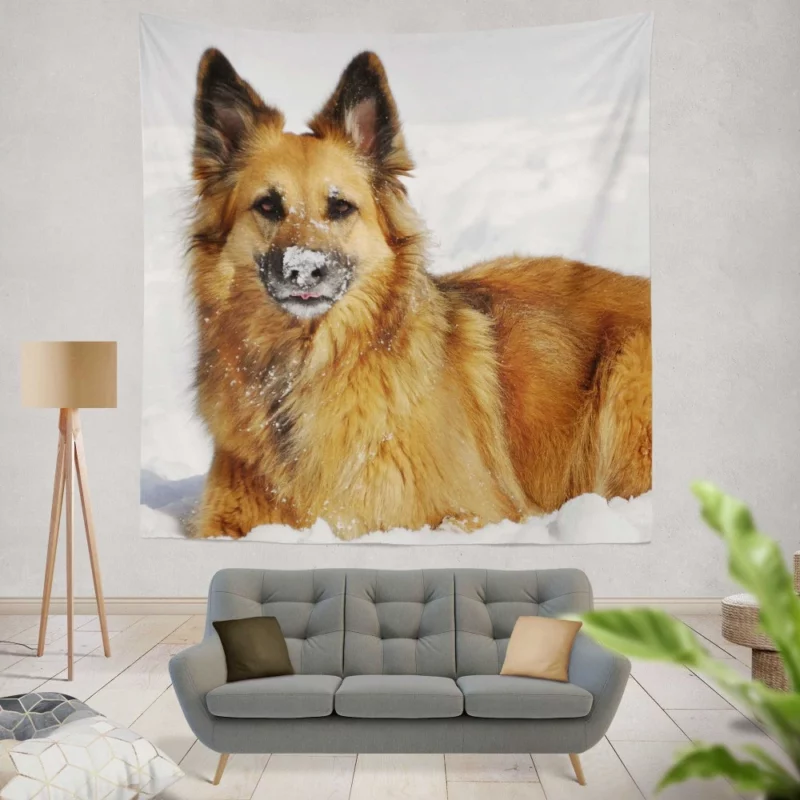 German Shepherd in Snow Winter Play Wall Hanging Tapestry