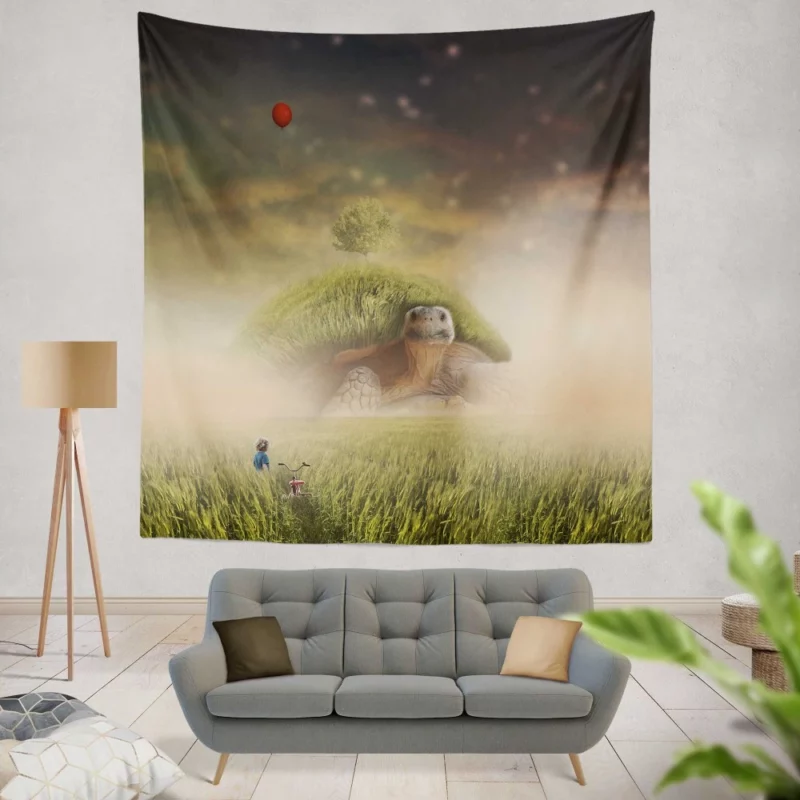 Giant Turtle in Fantasy Landscape Wall Hanging Tapestry