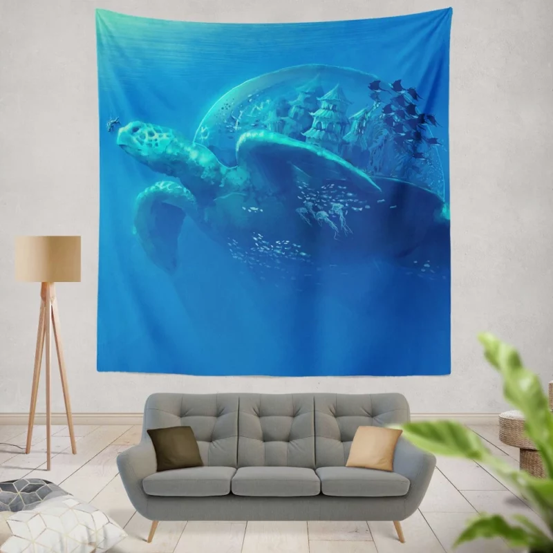 Giant Turtle in Fantasy World Wall Hanging Tapestry