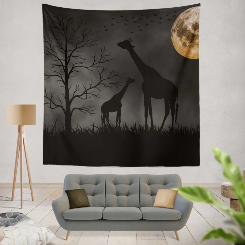 Giraffe Beneath Moon Enigmatic Glow Wall Hanging Tapestry