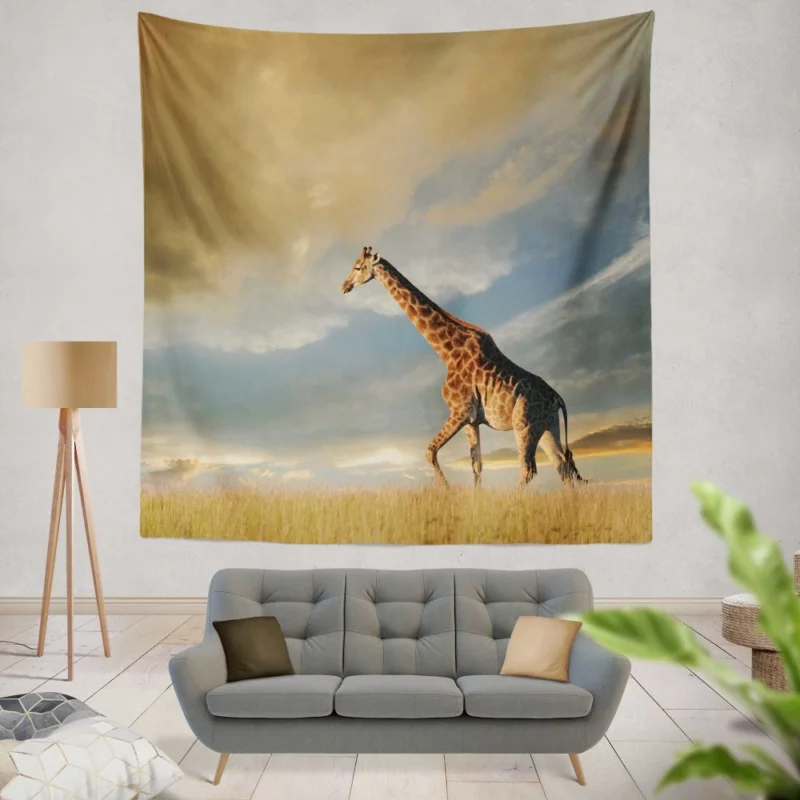 Giraffe in Clouds Towering Beauty Wall Hanging Tapestry