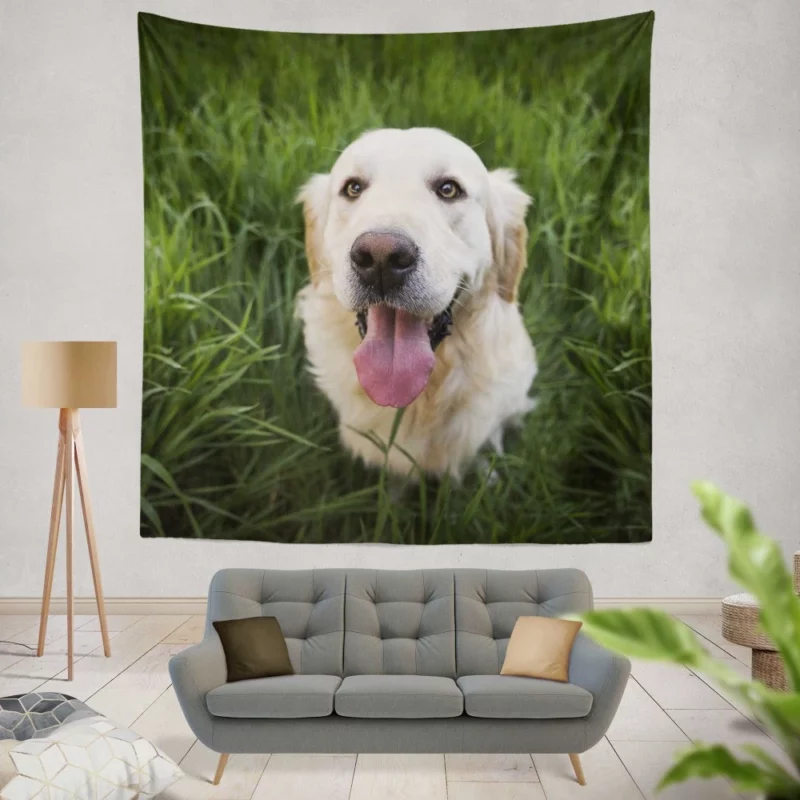 Golden Retriever Amidst Grass Canine Grace Wall Hanging Tapestry