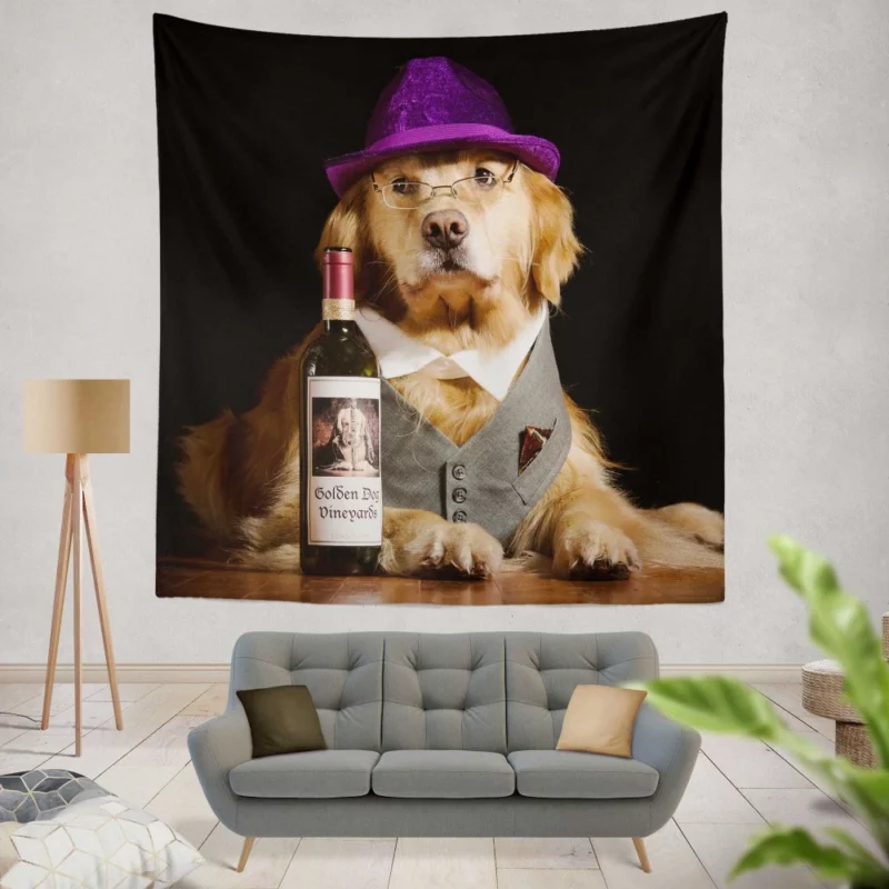 Golden Retriever Humorous Hat Moment Wall Hanging Tapestry