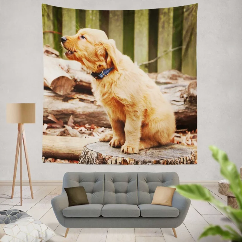 Golden Retriever Playful Barking Wall Hanging Tapestry