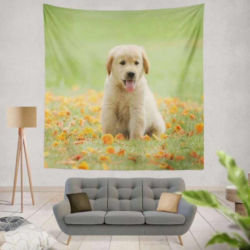 Golden Retriever Puppy Innocent Joy Wall Hanging Tapestry