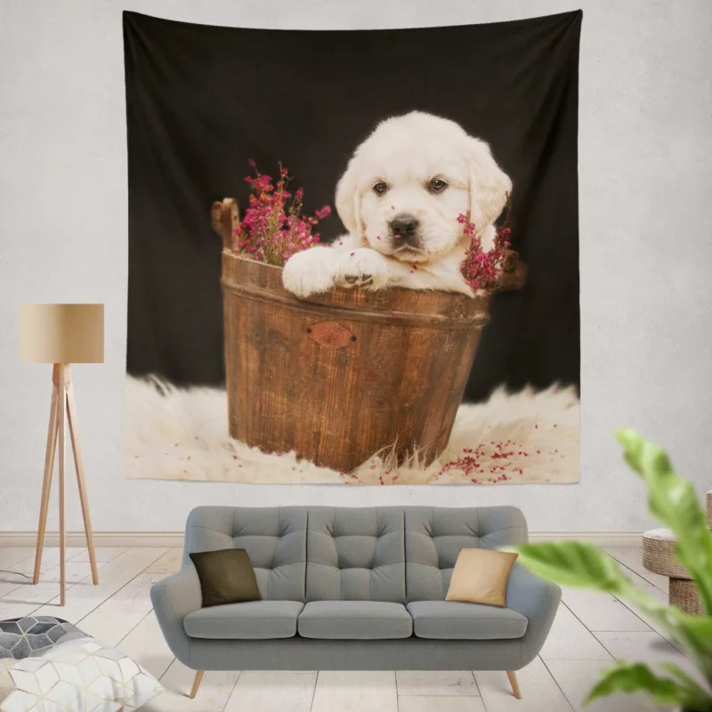 Golden Retriever Puppy Love Wall Hanging Tapestry