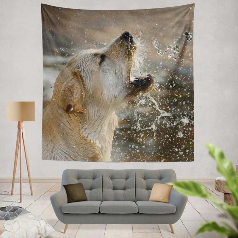 Golden Retriever Splashing Fun Water Delights Wall Hanging Tapestry