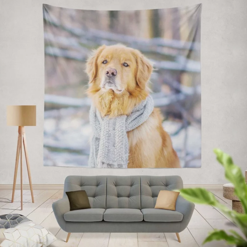 Golden Retriever Winter Warmth Wall Hanging Tapestry